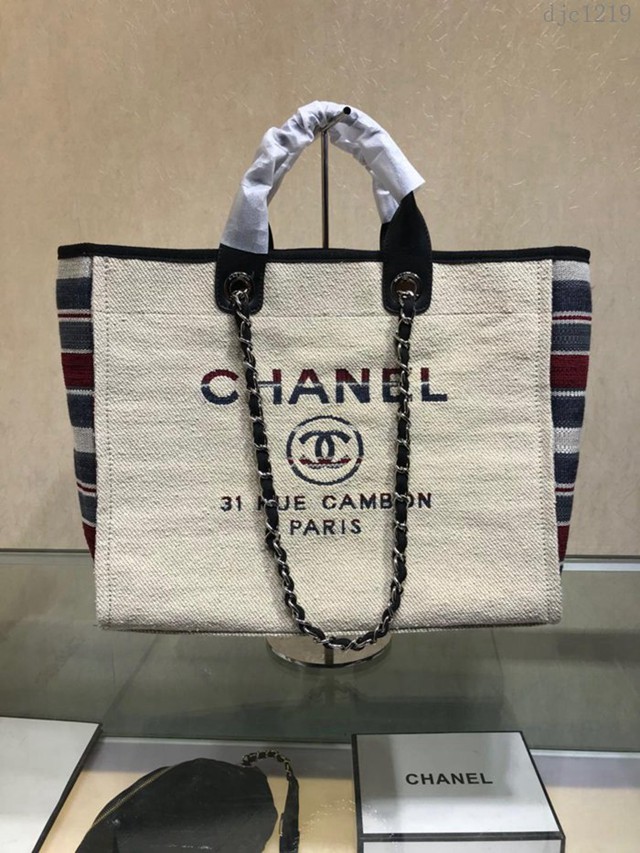 CHANEL女包 A66941 早春新款 牛仔帆布女士休閒購物袋 Chanel單肩沙灘包 香奈兒手提袋 djc1219