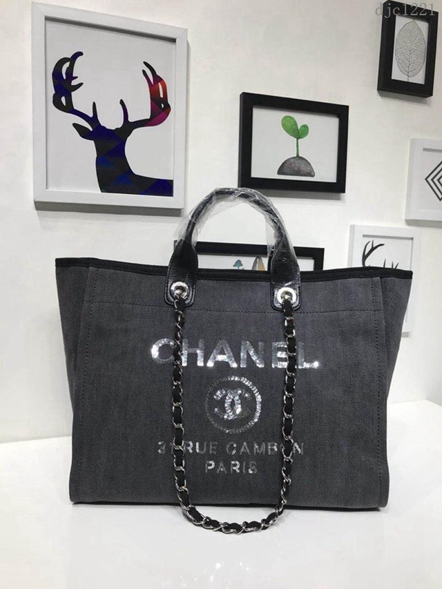 CHANEL女包 A66941 早春新款 牛仔帆布女士休閒購物袋 Chanel單肩沙灘包 香奈兒手提袋 djc1221