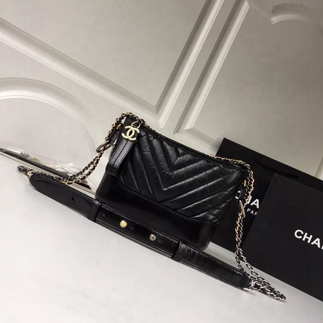 CHANEL女包 全黑流浪V格 Chanel Gabrielle 香奈兒流浪包 Chanel鏈條單肩斜挎包 djc1328