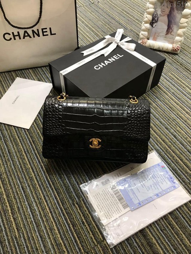 CHANEL女包 A01112 最新經典款 CF小牛皮壓花鱷魚紋 時尚單肩鏈條口蓋包 香奈兒斜跨女包 djc1516