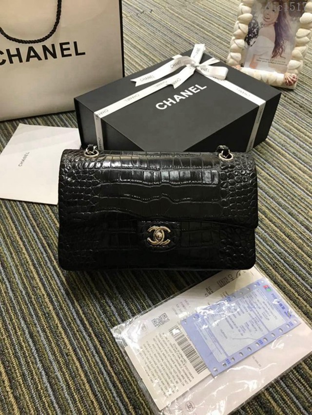 CHANEL女包 A01112 最新經典款 CF小牛皮壓花鱷魚紋 時尚單肩鏈條口蓋包 香奈兒斜跨女包 djc1517