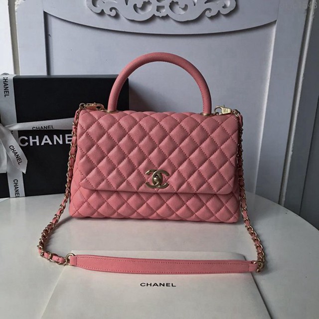 CHANEL女包 2019春夏新款 chanel手拎包 櫻花粉 大號香奈兒單肩包 手提肩背斜挎包 djc1548