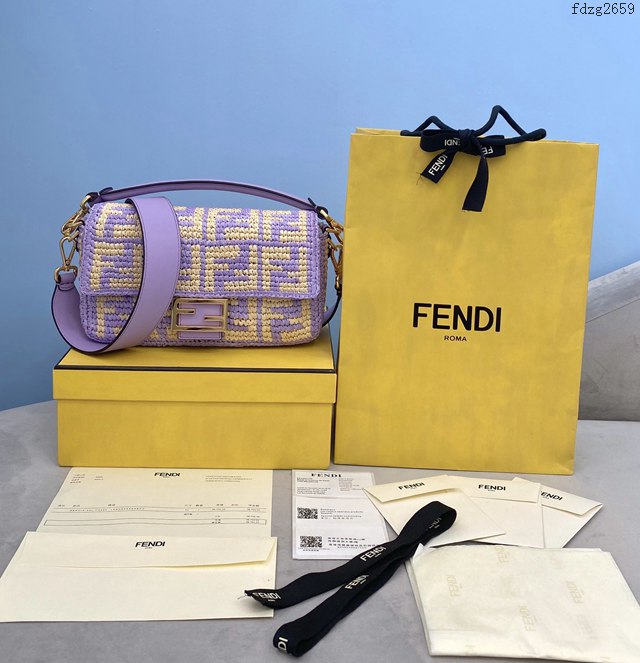 FENDI專櫃精品手提肩背女包 芬迪Fendi頂級原單lconic Baguette純手工編織拉菲草手袋 fdzg2659