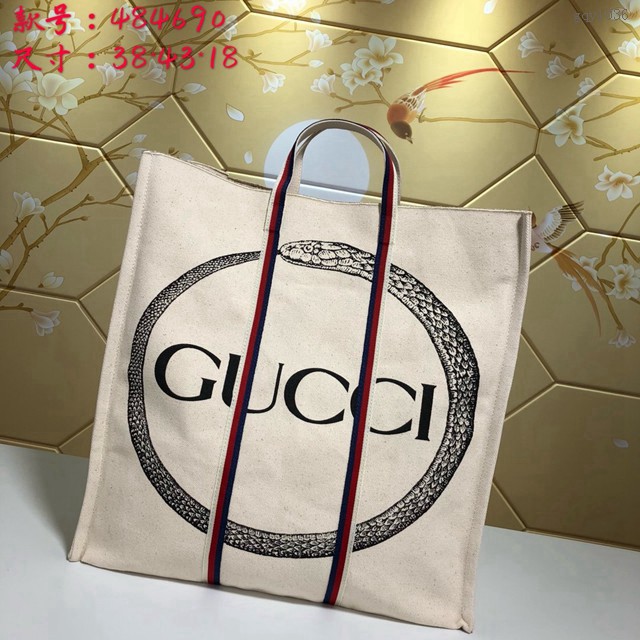 Gucci包包 484690 蛇 古馳新系列胚帆布 超級購物袋 休閒百搭款古奇手袋  gqy1036