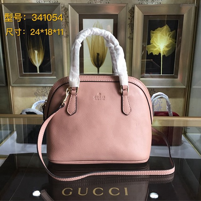 Gucci女包 341504 古馳女士手拎斜挎包 Gucci粉色牛皮貝殼包  gqy1041