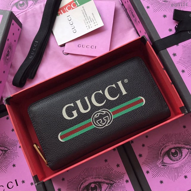 Gucci錢包 496317 古馳黑色全皮拉鏈錢包 Gucci長錢包 男女同款  gqy1124