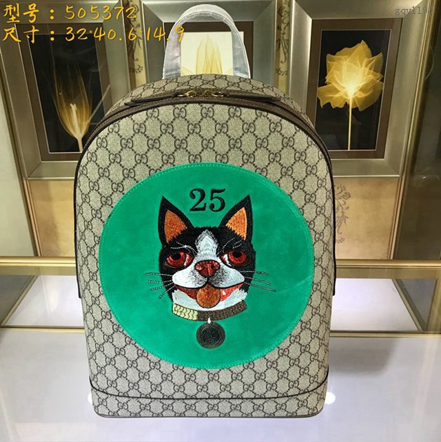 Gucci雙肩包 505372 古馳刺繡波士頓梗犬Bosco狗狗圖案背包 Gucci雙肩女包  gqy1193