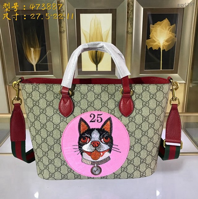 Gucci女包 473887 古馳Gucci小狗印花購物袋 Gucci手提包  gqy1197