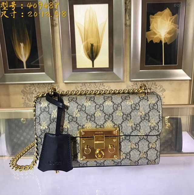 Gucci女包 409487 古馳小號女包 古馳Padlock圖案印花肩背包  gqy1206