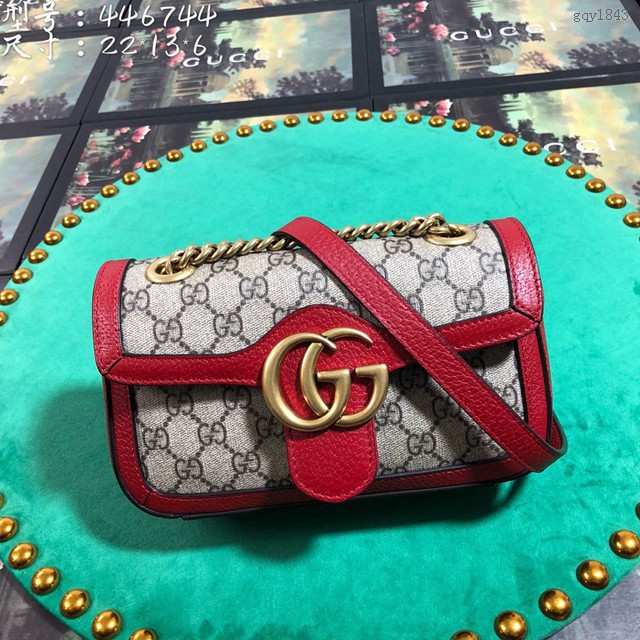 Gucci經典款女包 446744 古馳GG Marmont系列絎縫斜挎包 Gucci紅pvc鏈條女包  gqy1843