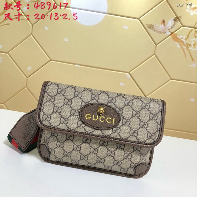 Gucci腰包 489617 古馳簡約款腰包 Gucci胸包腰包斜挎包 男女同款  gqy1860