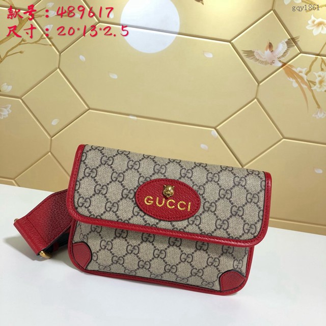 Gucci腰包 489617 古馳簡約款腰包 Gucci胸包腰包斜挎包 男女同款  gqy1861