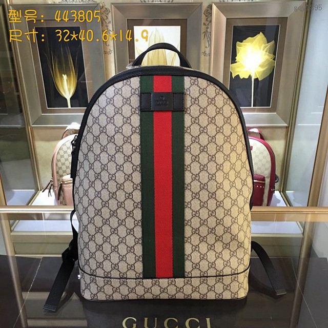 Gucci雙肩包 443805 古奇條紋織帶高級人造帆布男背包  gqy1895