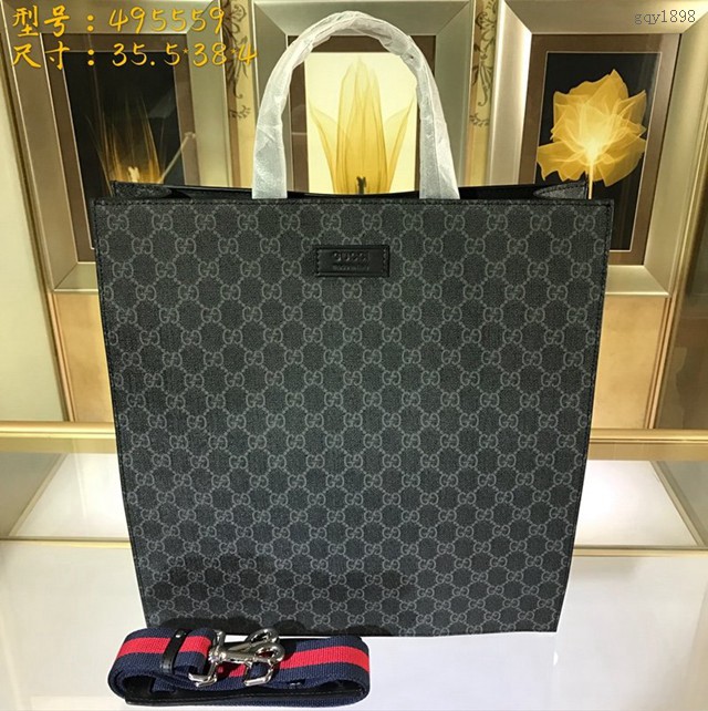 Gucci專櫃款男包 495559 古馳GUCCI男士Night Courrier系列 柔軟高級人造帆布托特包  gqy1898