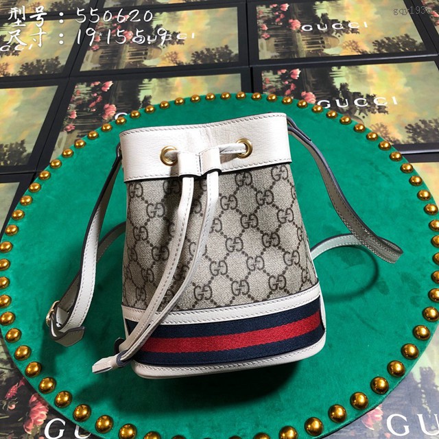 Gucci經典款女包 550620 古馳Ophidia迷你單肩包 GUCCI白pvc皮水桶包  gqy1936