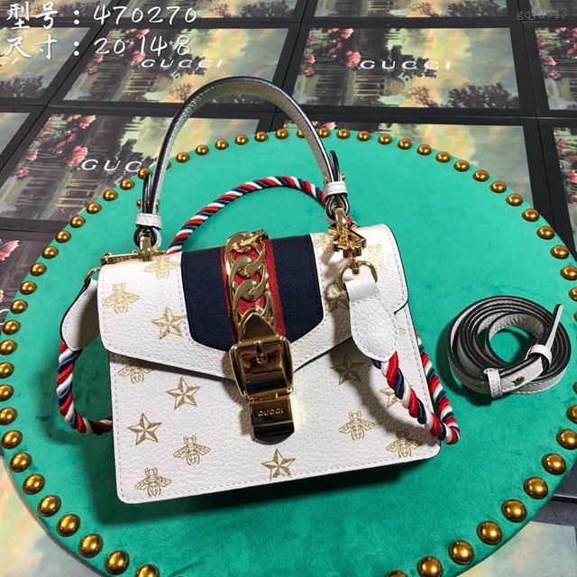 Gucci高仿專櫃女包 470270 古馳最爆款 Sylvie系列迷你手袋 刺繡 Gucci手提肩背女包  gqy2043