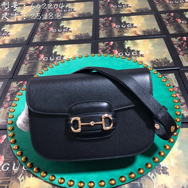 Gucci經典款女包 602204 古馳原單 1955馬銜扣肩背斜挎包 克全皮 Gucci馬鞍包  gqy2411