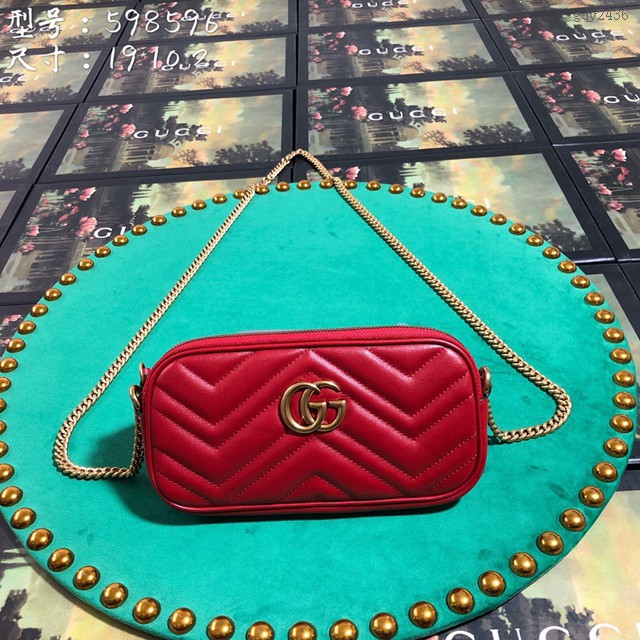 Gucci經典款女包 598596 古馳GUCCI女士鏈條包 古馳GG Marmont迷你單肩斜挎包  gqy2436