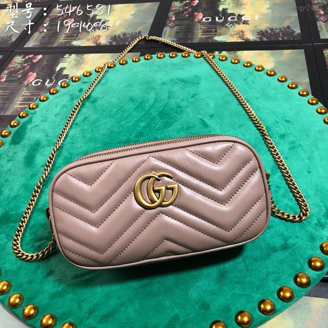 Gucci經典款女包 546581 古馳GG Marmont系列 Gucci全新迷你奶茶色風琴包  gqy2442