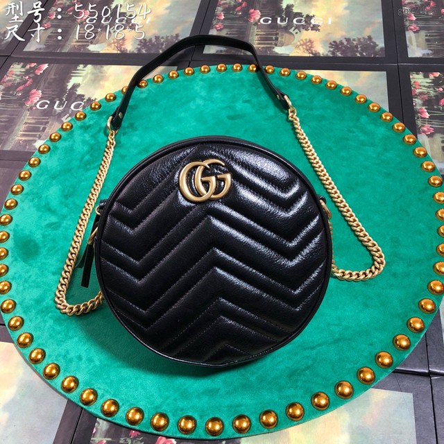 Gucci經典款女包 550154 Gucci古馳GG Marmont系列 黑色全皮圓形迷你肩背包  gqy2455