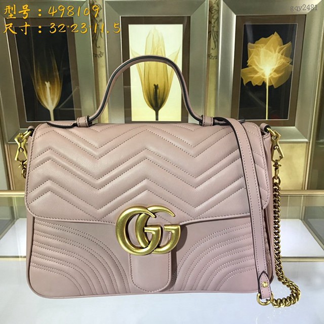 Gucci高仿專櫃女包 498109 古馳女士時尚絎縫單肩手提包 古奇Gucci大號GGMarmont鏈條包  gqy2481