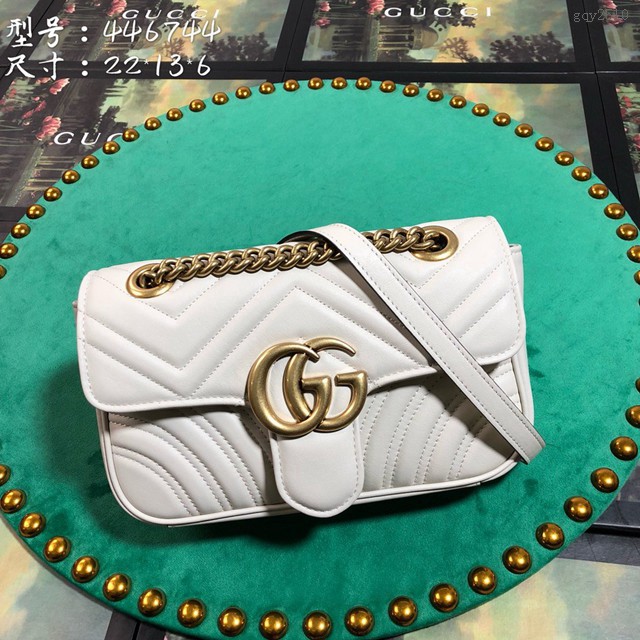 Gucci經典款女包 446744 古馳GG Marmont系列鏈條包 Gucci白色牛皮單肩斜挎女包  gqy2510