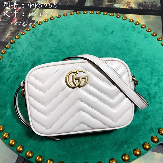 Gucci經典款女包 448065 古馳Marmont迷你小號相機包 Gucci白色全皮單肩斜挎包  gqy2548