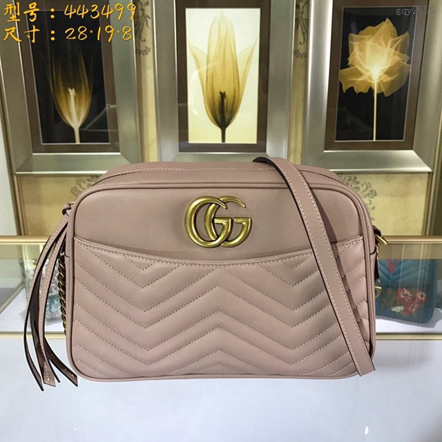 Gucci經典款女包 443499 GUCCI古馳女士經典GG單肩斜挎包 古奇裸粉色皮革手袋  gqy2555