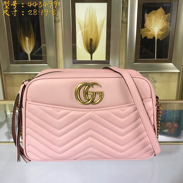 Gucci經典款女包 443499 GUCCI古馳女士經典GG單肩斜挎包 古奇淺粉色皮革手袋  gqy2557