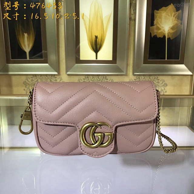 Gucci經典款女包 476433 GG Marmont鏈條迷你手袋 古馳女士單肩斜挎包  gqy2561