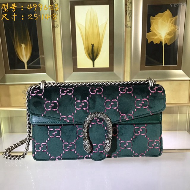 Gucci經典款女包 499623 古馳雙G天鵝絨單肩鏈條包 Gucci小號酒神包  gqy2694