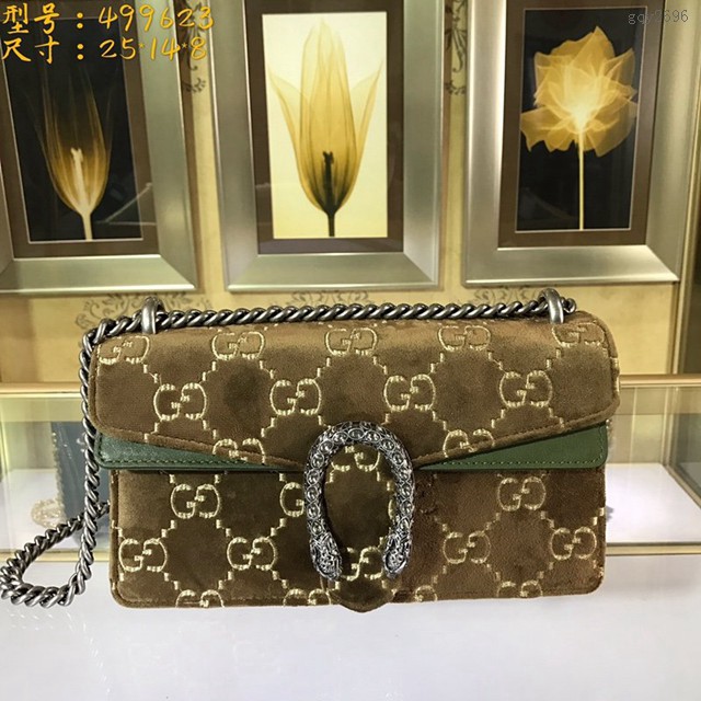 Gucci經典款女包 499623 古馳雙G天鵝絨單肩鏈條包 Gucci小號酒神包  gqy2696