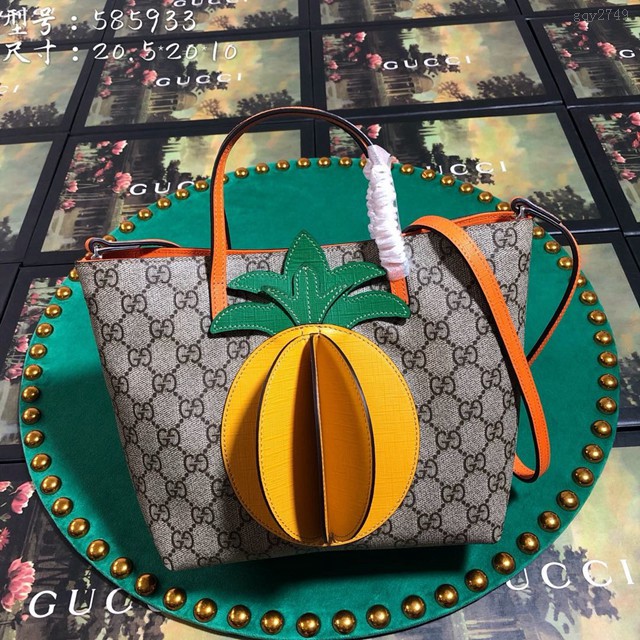 Gucci經典款女包 585933 古馳Gucci親子款鳳梨包 Gucci肩帶斜背包 Gucci購物袋  gqy2749