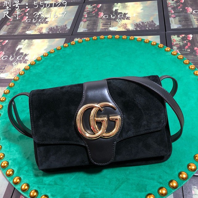 Gucci經典款女包 550129 古馳Arli系列 黑磨砂皮 古馳Gucci小號翻蓋肩背包  gqy2864