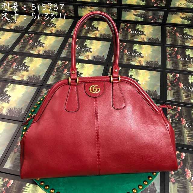 Gucci高仿專櫃女包 515937 古馳手提包 GUCCI古奇女士GG紅色牛皮手提包  gqy2892