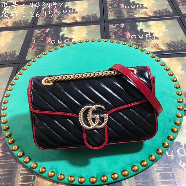 Gucci經典款女包 443497 古馳GG Marmont拼色斜挎包 Gucci全皮鏈帶肩背包  gqy2960