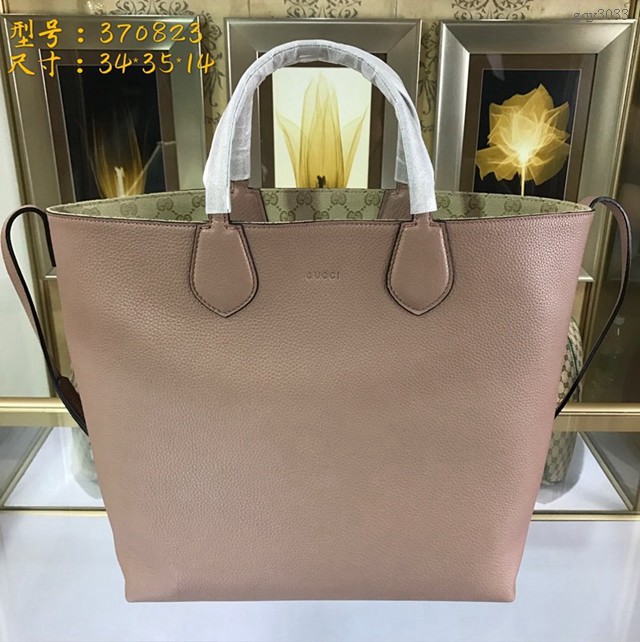 Gucci高仿專櫃女包 370823 古馳女士米色雙面牛皮手提斜挎兩用包 Gucci手提購物袋  gqy3033