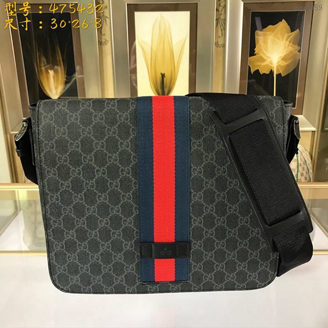 Gucci專櫃款男包 475432 古馳GG Supreme高級人造革郵差包 Gucci男士單肩斜挎包  gqy3059