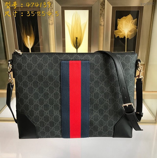 Gucci專櫃款男包 474139 古馳Gucci GG Supreme高級人造革扁平郵差包 Gucci男士單肩斜挎包  gqy3060