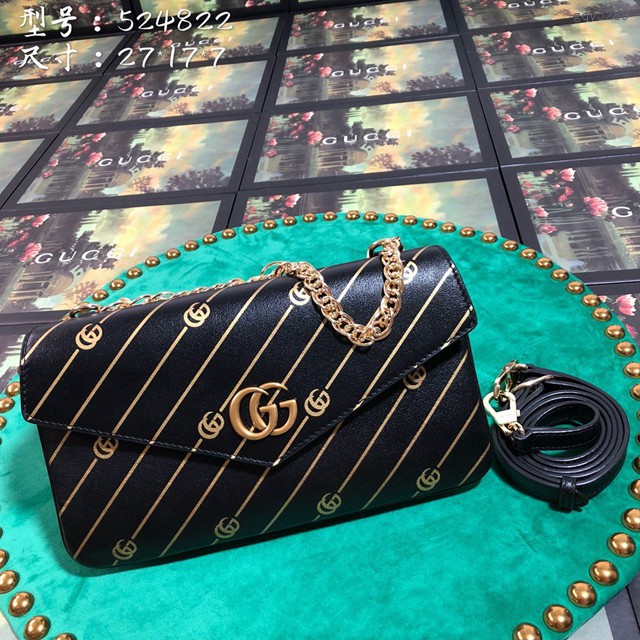 Gucci經典款女包 524822 古馳Gucci全皮中號雙面肩背包 Gucci鏈條斜挎包  gqy3289