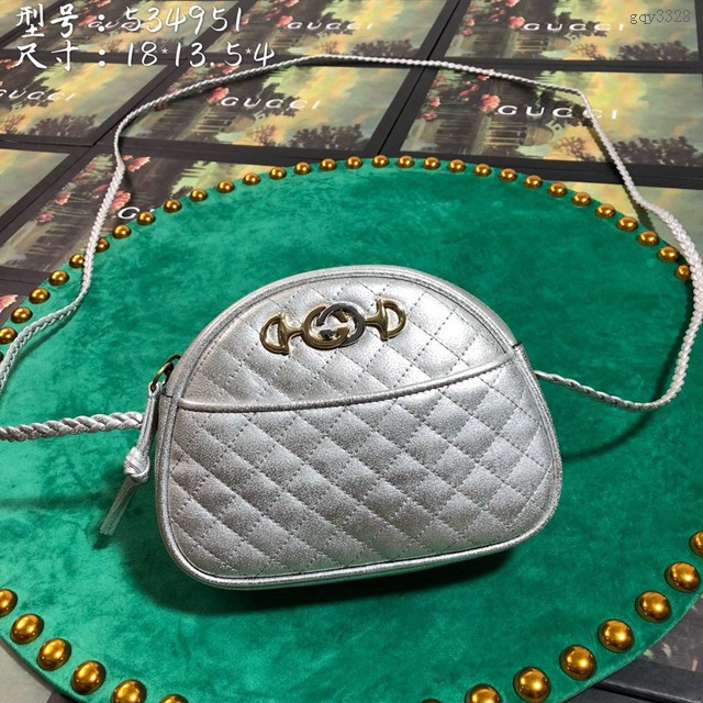 Gucci經典款女包 534951 古馳菱形銀色迷你手袋 Gucci斜挎女包  gqy3328