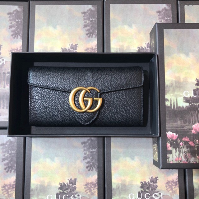 Gucci經典款錢夾錢包 400586 古馳女士黑色手拿包 Gucci全皮翻蓋長款女錢包  gqy3357