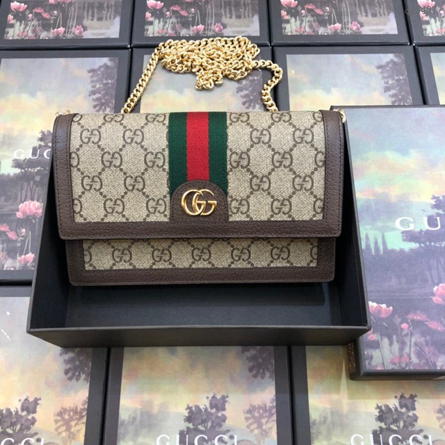 Gucci高仿專櫃女包 557698 古馳最新款ophidia系列 GG圖案和Web條紋融合 Gucci迷你鏈條小包  gqy3437