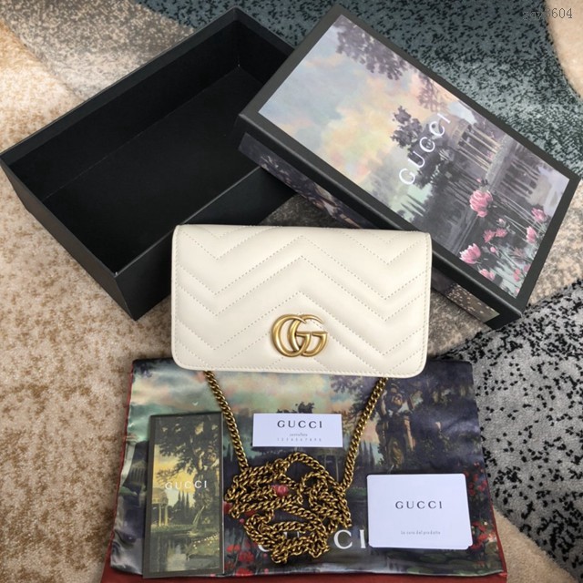 Gucci經典款女包 488426 古馳黑色全皮包 古奇GG Marmont迷你鏈條女包 Gucci斜挎小號包袋  gqy3604