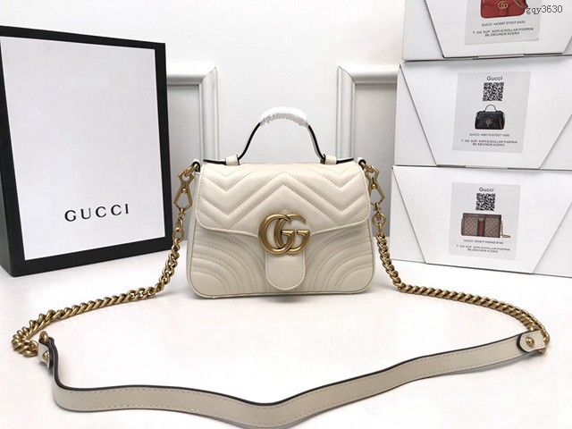 Gucci高仿專櫃女包 547260 古馳GG Marmont系列迷你手提包 Gucci白色原廠皮翻蓋手拎肩背女包  gqy3630