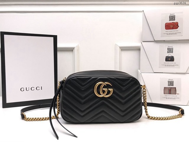 Gucci經典款女包 447632 古馳GG Marmont系列 義大利黑色原廠皮 Gucci鏈條單肩斜挎包  gqy3634