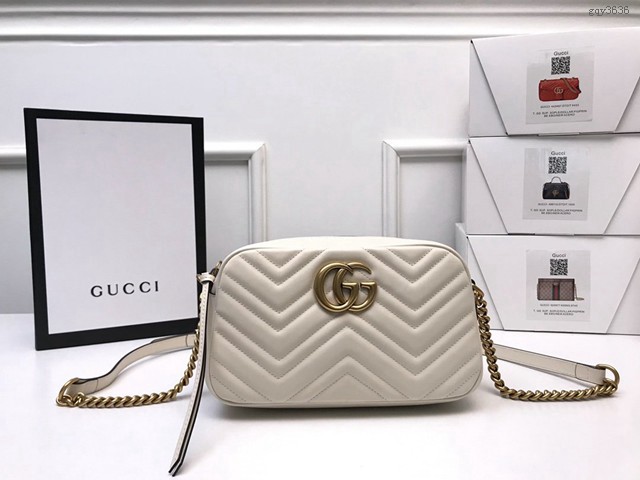 Gucci經典款女包 447632 古馳GG Marmont系列 義大利白色原廠皮 Gucci鏈條單肩斜挎包  gqy3636