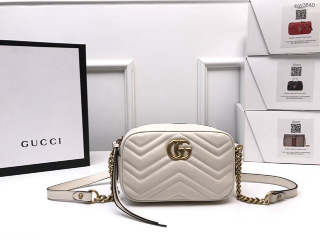 Gucci經典款女包 448065 古馳GG Marmont系列小號相機包 Gucci白色原廠皮單肩斜挎包  gqy3640