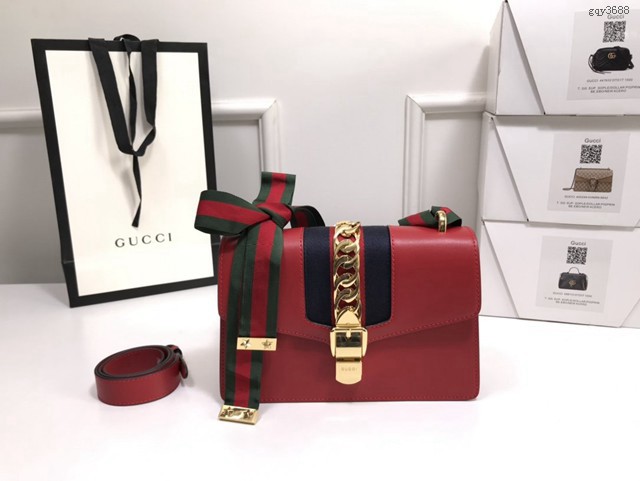 Gucci高仿專櫃女包 421882 古馳爆款Sylvie系列女包 Gucci紅色 皮革 女士單肩手提包  gqy3688