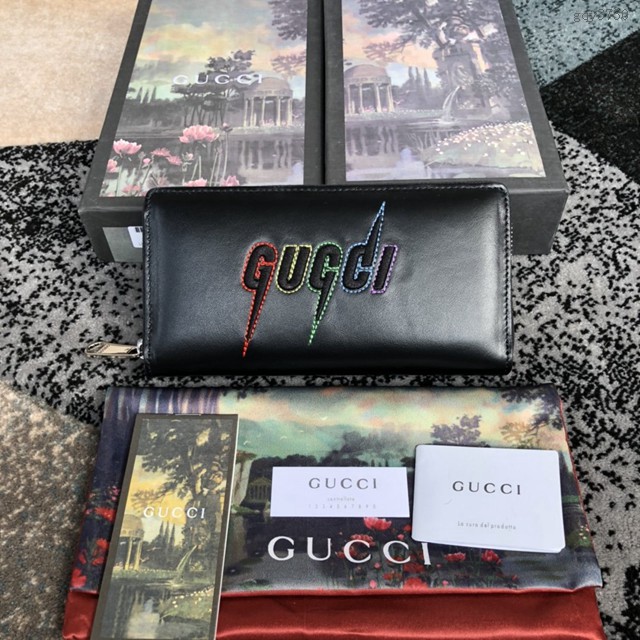 Gucci經典款錢夾錢包 597676 古馳單拉長皮夾 Gucci字母精美刺繡圖案 Gucci男士長錢包  gqy3730